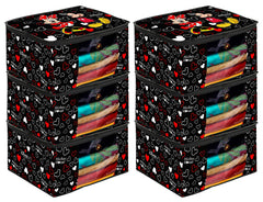 Kuber Industries Disney Mickey Print 6 Piece Non Woven Fabric Saree Cover/Clothes Organiser For Wardrobe Set with Transparent Window, Extra Large (Black) -HS_35_KUBMARTS18131