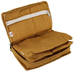 Fun Homes Cotton Multipurpose 7 Pocket Dot Printed Jewellery Storage Bag Pouch/Travel Kit Organizer (Purple & Gold)-Pack of 2-FHUNH15465