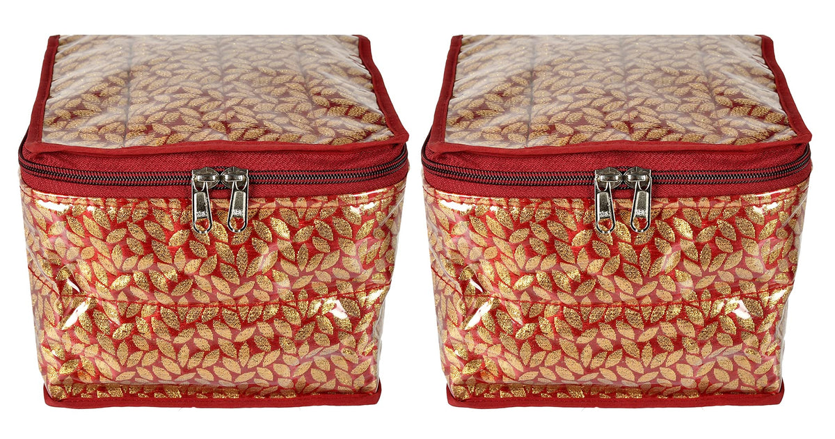 Kuber Industries Laminated Leaf Design Jewellery Organizer With 10 TranasparentPouches Pack of 2 (Maroon)-HS_38_KUBMART21003
