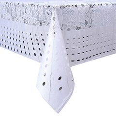 Heart Home Flower Design Shining Cotton 4 Seater Center Table Cover 60"x40"(White) (CTHH05812)