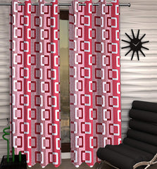 Kuber Industries Geometric Design 1 Piece Polyester Eyelet Door Curtain 7 Feet (Maroon)-CTKTC030129