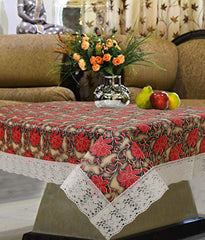 Kuber Industries Floral PVC 4 Seater Center Table Cover - Red