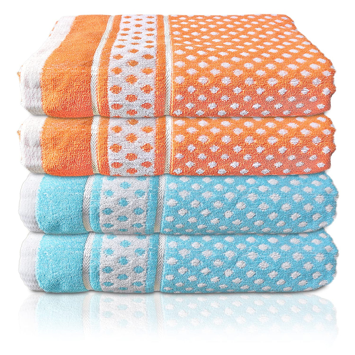 Heart Home Multiuses Dot Printed Soft Cotton Bath Towel, 30"x60"- Pack of 4 (Orange & Sky Blue)