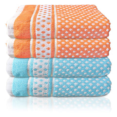 Heart Home Multiuses Dot Printed Soft Cotton Bath Towel, 30"x60"- Pack of 4 (Orange & Sky Blue)