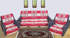 Kuber Industries Floral 6 Piece Cotton 5 Seater Sofa Cover Set - Pink