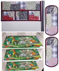 Kuber Industries Cartoon Design 3 Pieces PVC Fridge Mats,2 Piece Handle Cover and 3D Checkered Design 1 Piece Fridge Top Cover (Maroon) - CTKTC39840