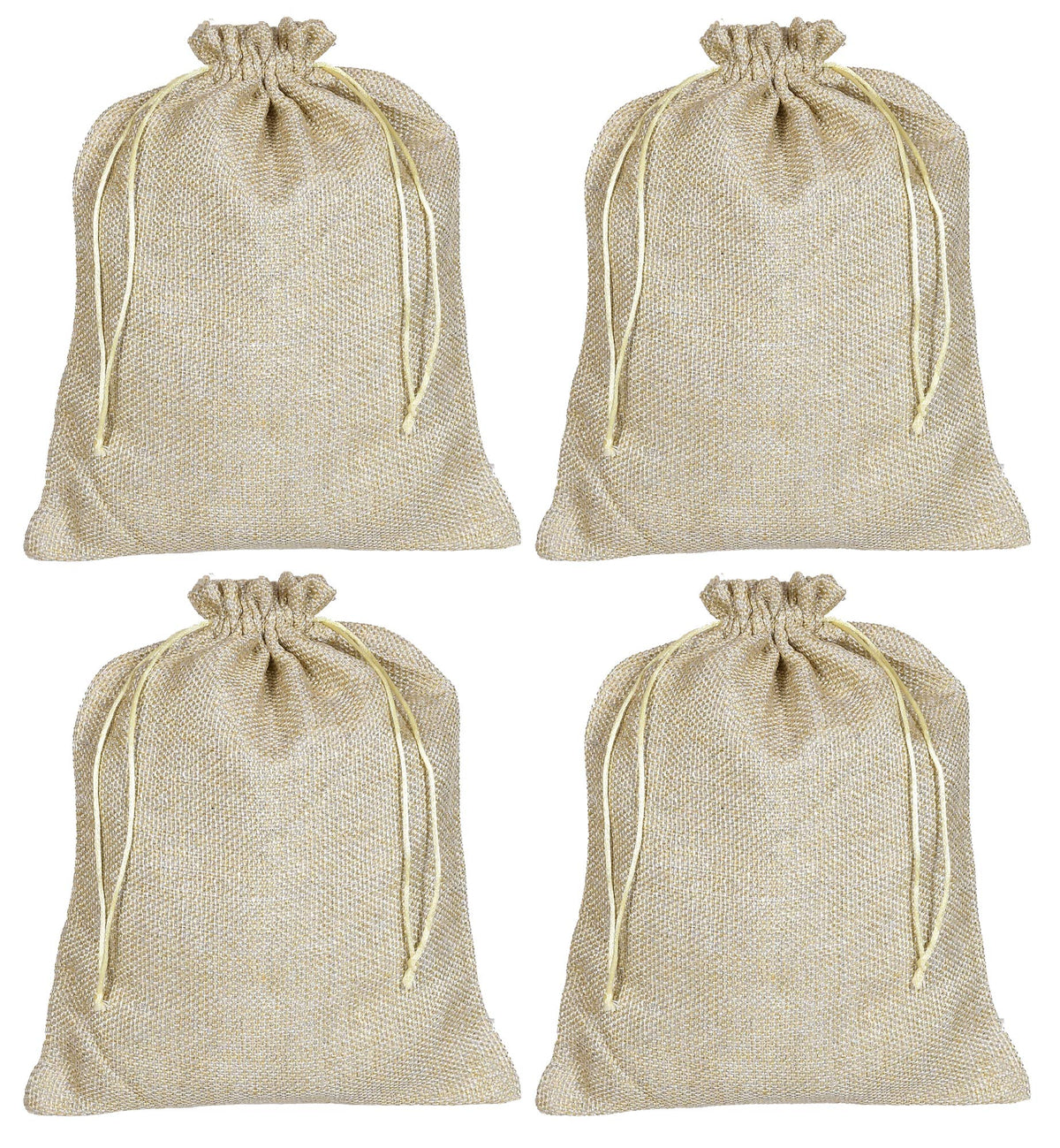 Kuber Industries Jute Small Size Potli Gift Bags Wedding Hessian Jute Small Size Bags Linen Jewelry Pouches with Drawstring for Birthday, Party, Wedding Favors-Pack of 4 (Gold) (HS_36_KUBMART019516)