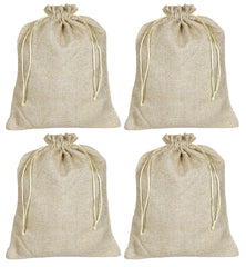 Kuber Industries Jute Small Size Potli Gift Bags Wedding Hessian Jute Small Size Bags Linen Jewelry Pouches with Drawstring for Birthday, Party, Wedding Favors-Pack of 4 (Gold) (HS_36_KUBMART019516)