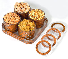 Kuber Industries Wooden Design Plastic Dry Fruits Nuts Snacks Storage Container Set with Serving Tray, Set of 5 (Brown), Standard