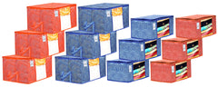 Kuber Industries Leheriya Printed 6 Piece Non Woven Saree Cover And 6 Pieces Underbed Storage Bag, Storage Organiser, Blanket Cover, Orange & Blue -CTKTC42456