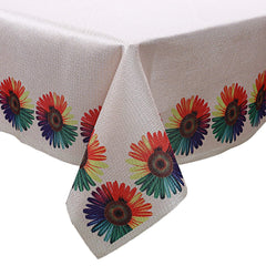 Kuber Industries Jute Flower Design 6 Seater Dining Table Cover (60 x90 inch, Cream)-CTKTC032474