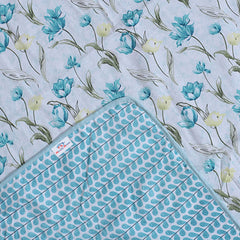 Heart Home Lightweight Tropical Plant Design Cotton Reversible Double Bed Dohar|AC Blanket for Home & Travelling (Sky Blue)