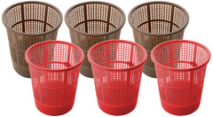 Kuber Industries Plastic 6 Pieces Mesh Dustbin Garbage Bin for Office use, School, Bedroom, Kids Room, Home, Multi Purpose, 5 Liters (Brown & Red)-KUBMART337