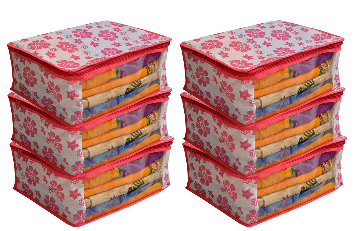 Kuber Industries 6 Piece Non Woven Saree Cover Set, Pink (NEWS02)