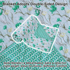 Kuber Industries Cotton Soft Lightweight Floral Design Reversible Single Bed Dohar | Blanket | AC Quilt for Home & Travel (Green)