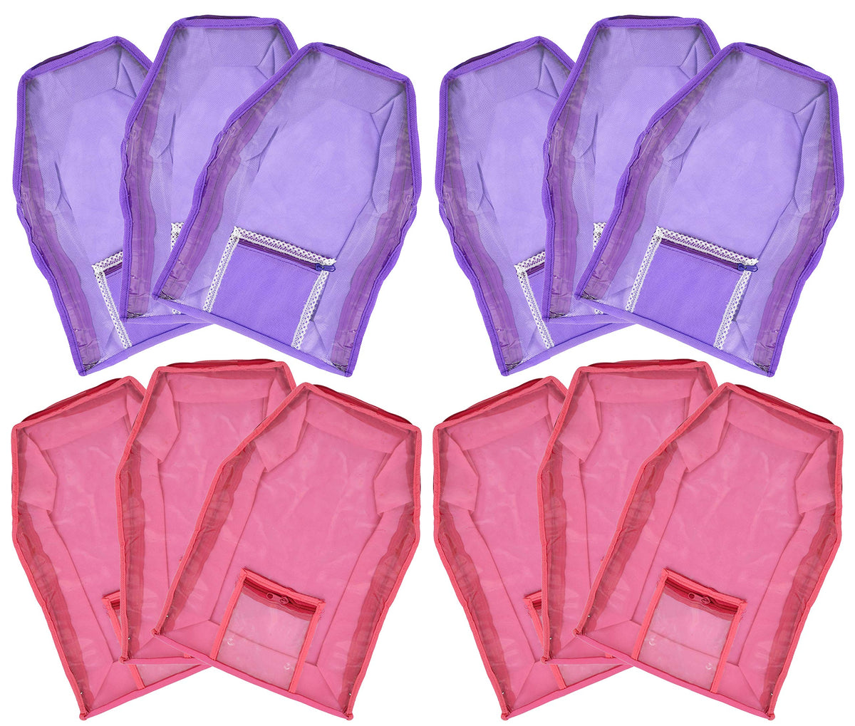 Kuber Industries 12 Piece Non Woven Blouse Cover with Front Transparent Window with Attached Pocket Set (Purple & Pink)