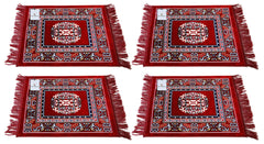 Kuber Industries (Set of 4) Traditional Asana for Puja - Soft Velvet Aasan for Pooja | Prayer | Sitting | Meditation - Small Carpet Mat Rug for Floor - Maroon Color