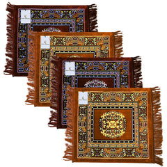 Kuber Industries 4 Pieces Velvet Prayer Mat/Aasan/Pooja Mat/Meditation Mat/Multipurpose Velvet Rug Mat 2 Ft X 2 Ft (Brown & Gold) CTKTC33972