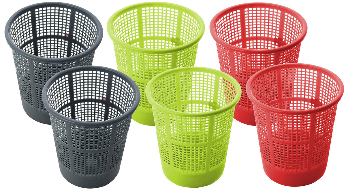 Kuber Industries Plastic 6 Pieces Mesh Dustbin Garbage Bin for Office use, School, Bedroom, Kids Room, Home, Multi Purpose, 5 Liters (Grey & Green & Red)-KUBMART364, Standard