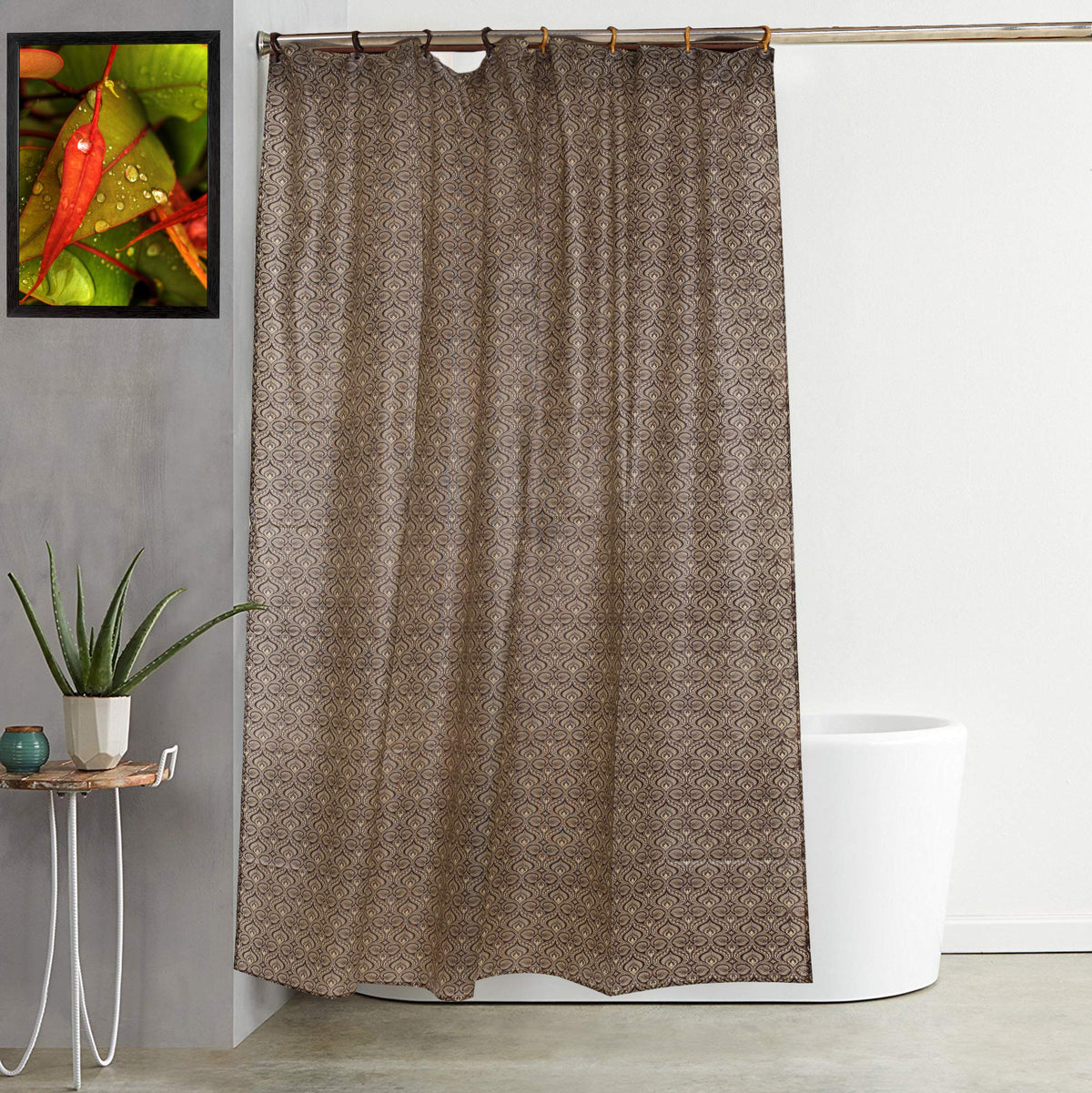 Heart Home PVC Shower Curtain 7 Feet (Coffee)- CTHH02169