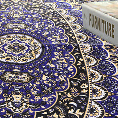 Kuber Industries Carpet|Water Absorption Kalamkari Paisley Pattern Floor Mat|Velvet Sitting Carpet for Hall, Living Room, 5x7 Feet (Navy Blue)
