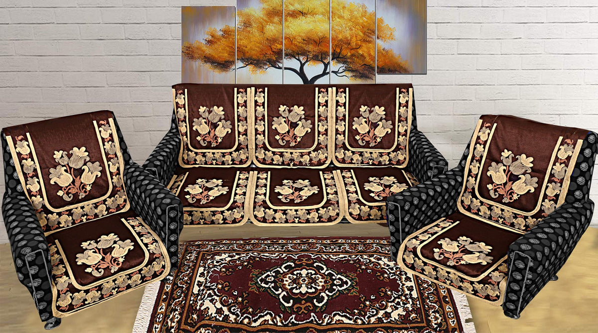 Kuber Industries Floral 6 Piece Cotton Sofa Cover Set - Cream