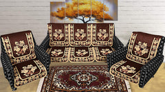 Kuber Industries Floral 6 Piece Cotton Sofa Cover Set - Cream