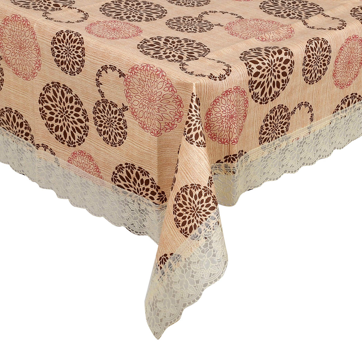 Kuber Industries 60"x 90" Rengoli Print PVC Table Cover for Dining Table and 6 Seater Dining Table (Cream)