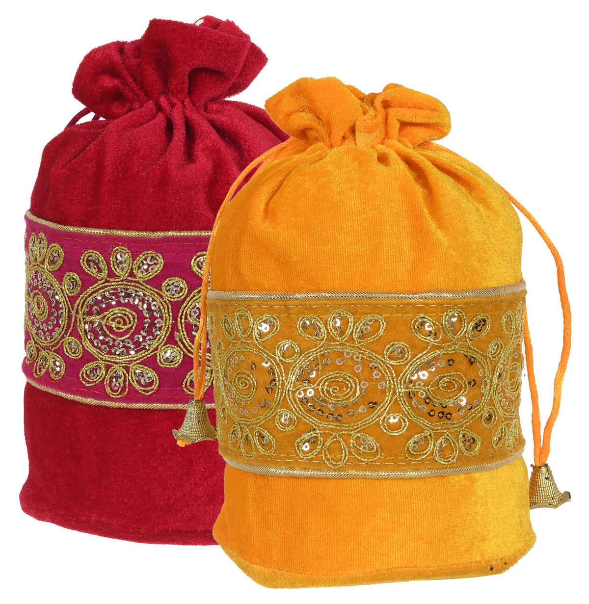 Kuber Industries Embroidered Design Drawstring Potli Bag Party Wedding Favor Gift Jewelry Bags-Pack of 2 (Pink & Yellow)