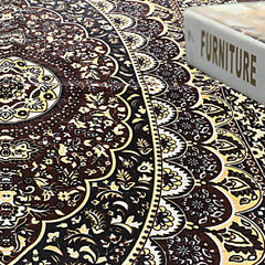 Kuber Industries Carpet|Water Absorption Kalamkari Paisley Pattern Floor Mat|Velvet Sitting Carpet for Hall, Living Room, 5x7 Feet (Brown)