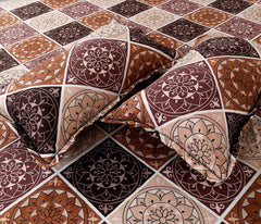 Kuber Industries Fitted Double Bedsheet|Rangoli Print Premium Glace Cotton Elastic Bedsheet with Two Pillow Covers,72 x 78 Inch(Brown)