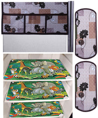 Kuber Industries Cartoon Design 3 Pieces PVC Fridge Mats,Flower Design 2 Piece Handle Cover and 1 Piece Fridge Top Cover (Brown) - CTKTC39856