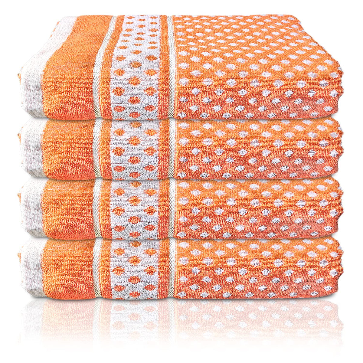 Heart Home Multiuses Dot Printed Soft Cotton Bath Towel, 30"x60" - Pack of 4 (Orange)