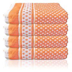 Heart Home Multiuses Dot Printed Soft Cotton Bath Towel, 30"x60" - Pack of 4 (Orange)