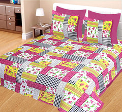 Kuber Industries 100% Cotton 144 TC Double Bed Sheet with 2 Pillow Covers (Pink) -CTKTC12999
