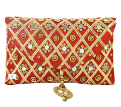 Kuber Industries Women's Silk Traditional Mirror Work Envelope Clutch Bag Purse Handbag for Bridal, Casual, Party, Wedding (Red)-KUBMART11448