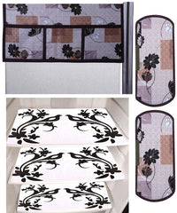 Kuber Industries Birds Design 3 Pieces PVC Fridge Mats,Flower Design 2 Piece Handle Cover and 1 Piece Fridge Top Cover (Brown) - CTKTC39862