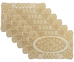 Heart Home Floral Design Virgin Viny Soft Fabric 6 Pieces Dining Table Placemat Set (Cream) HEART631