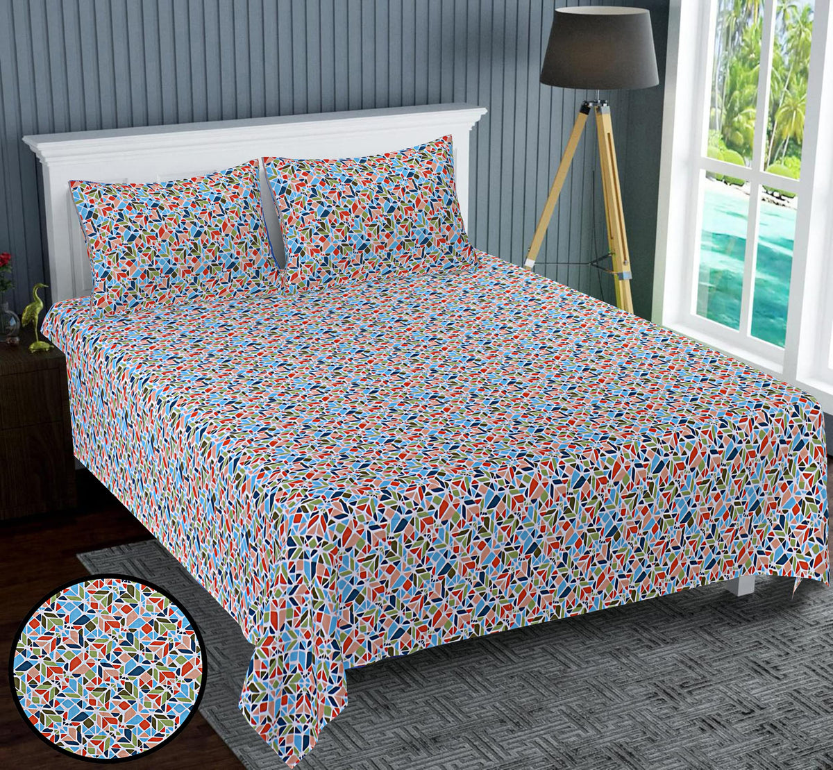 Heart Home Double Bedsheet(228 * 254 cm)|Cotton 120 TC Luxury Printed Soft & Lightweight Bedsheet for Double Bed with 2 Pillow Covers (Multicolor)