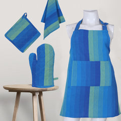 Kuber Industries Kitchen Apron Set | Center/Front Pocket Best Design Apron, Cotton Glove, Pot Holder & Kitchen Towel | 100% Cotton Adjustable Buckle Stain Resistant Cooking Kitchen Apron for Women & Men (Blue)