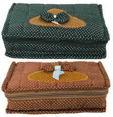Kuber Industries Cotton Dot Printed Jewellery Pouch Cum Makeup Organiser Kit (Green & Brown)-Pack of 2-KUBMART15456