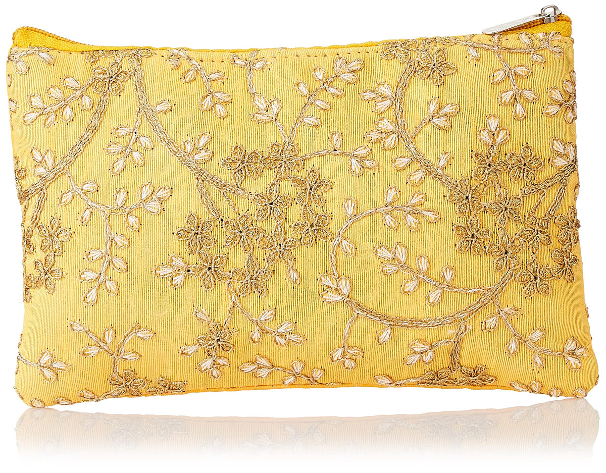 Kuber Industries Embroidery Women Hand Purse Wallet For Party, Wedding, Dating (Yellow) (HS39KUBMART022024) Rectangular