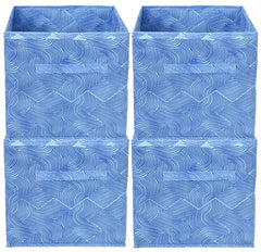 Kuber Industries Leheriya Print Non Woven 4 Pieces Fabric Foldable Cubes Storage Box with Handle, Extra Large (Blue)-KUBMART2096